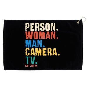 Person Woman Man Camera TV Go Vote Distressed Grommeted Golf Towel