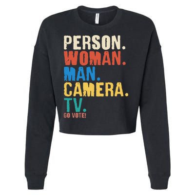 Person Woman Man Camera TV Go Vote Distressed Cropped Pullover Crew