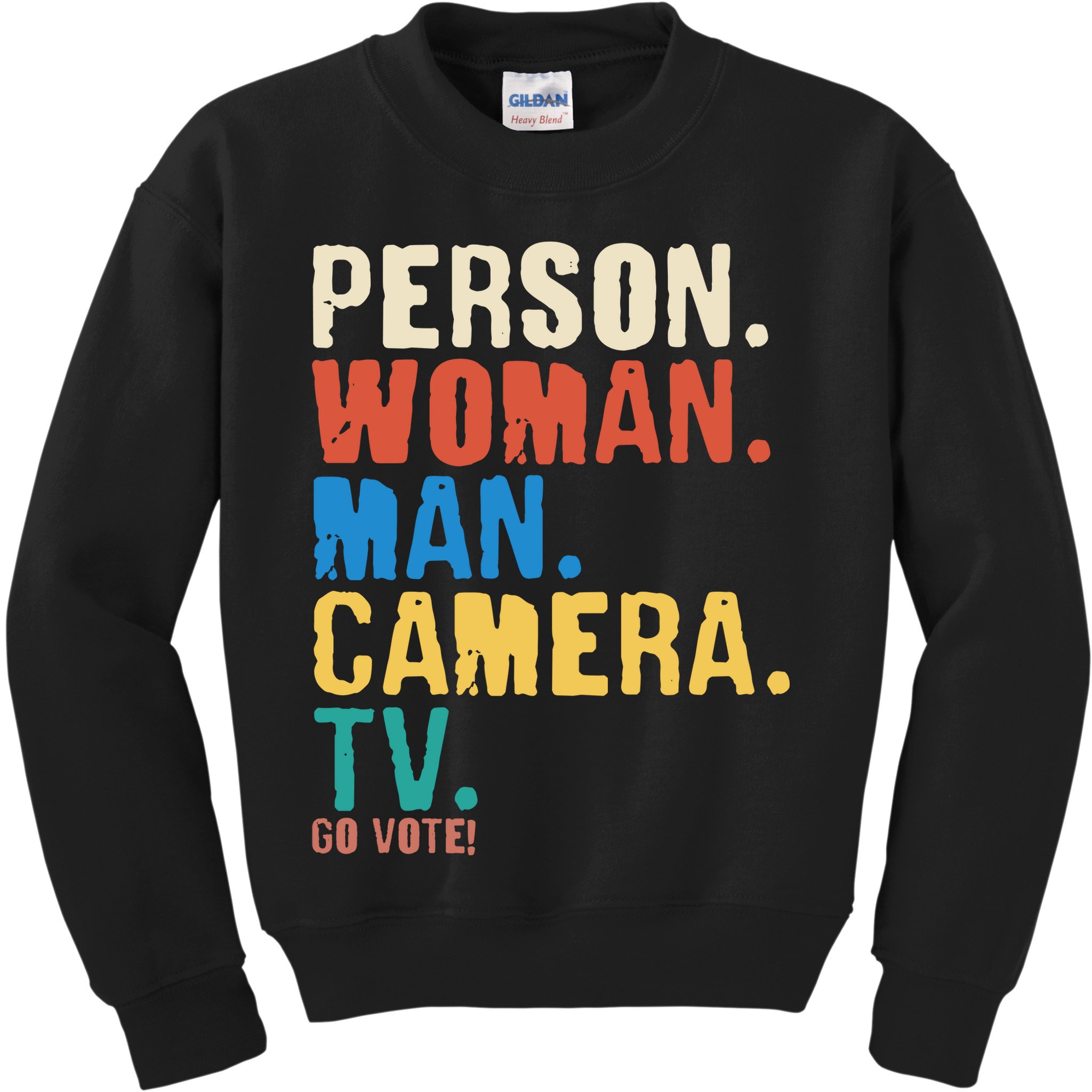 Person Woman Man Camera TV Go Vote Distressed Kids Sweatshirt