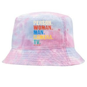 Person Woman Man Camera TV Go Vote Distressed Tie-Dyed Bucket Hat