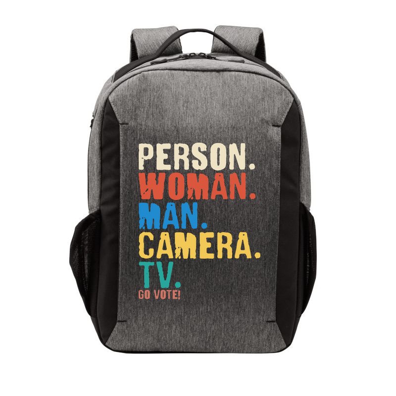 Person Woman Man Camera TV Go Vote Distressed Vector Backpack