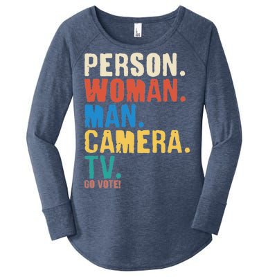 Person Woman Man Camera TV Go Vote Distressed Women's Perfect Tri Tunic Long Sleeve Shirt