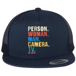 Person Woman Man Camera TV Go Vote Distressed Flat Bill Trucker Hat