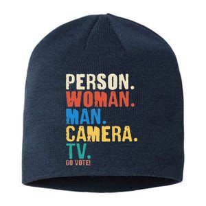 Person Woman Man Camera TV Go Vote Distressed Sustainable Beanie