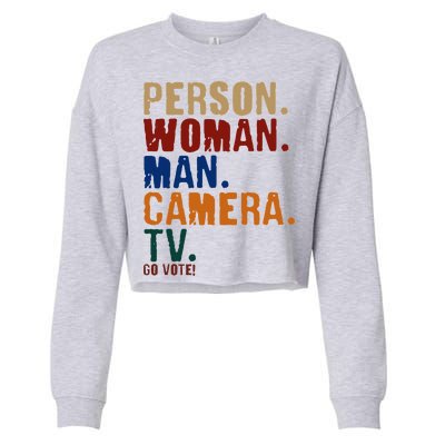 Person Woman Man Camera TV Go Vote Distressed Cropped Pullover Crew