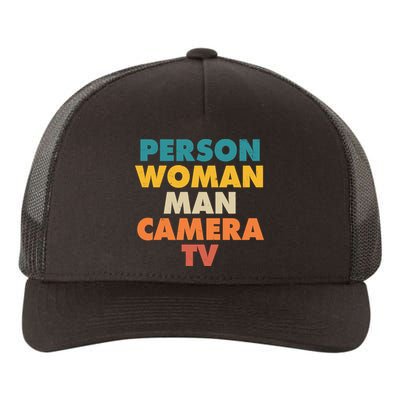 Person Woman Man Camera TV Trump Cognitive Test Yupoong Adult 5-Panel Trucker Hat