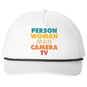 Person Woman Man Camera TV Trump Cognitive Test Snapback Five-Panel Rope Hat