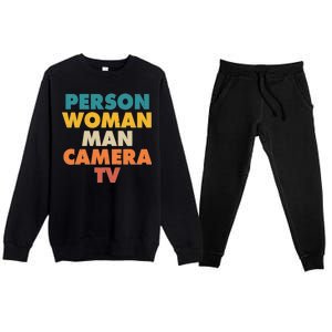 Person Woman Man Camera TV Trump Cognitive Test Premium Crewneck Sweatsuit Set