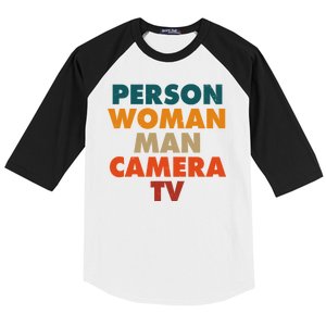 Person Woman Man Camera TV Trump Cognitive Test Baseball Sleeve Shirt