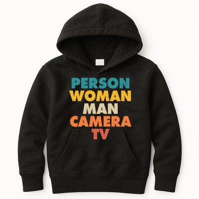 Person Woman Man Camera TV Trump Cognitive Test Kids Hoodie