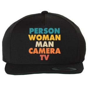 Person Woman Man Camera TV Trump Cognitive Test Wool Snapback Cap