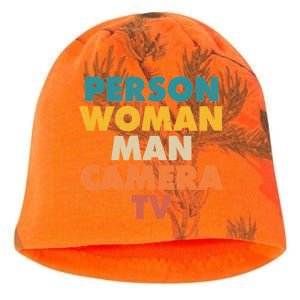 Person Woman Man Camera TV Trump Cognitive Test Kati - Camo Knit Beanie