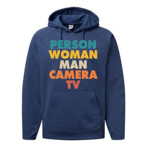 Person Woman Man Camera TV Trump Cognitive Test Performance Fleece Hoodie