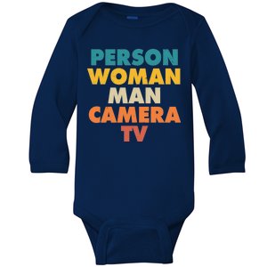 Person Woman Man Camera TV Trump Cognitive Test Baby Long Sleeve Bodysuit