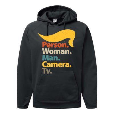 Person Woman Man Camera TV Trump Hair Performance Fleece Hoodie