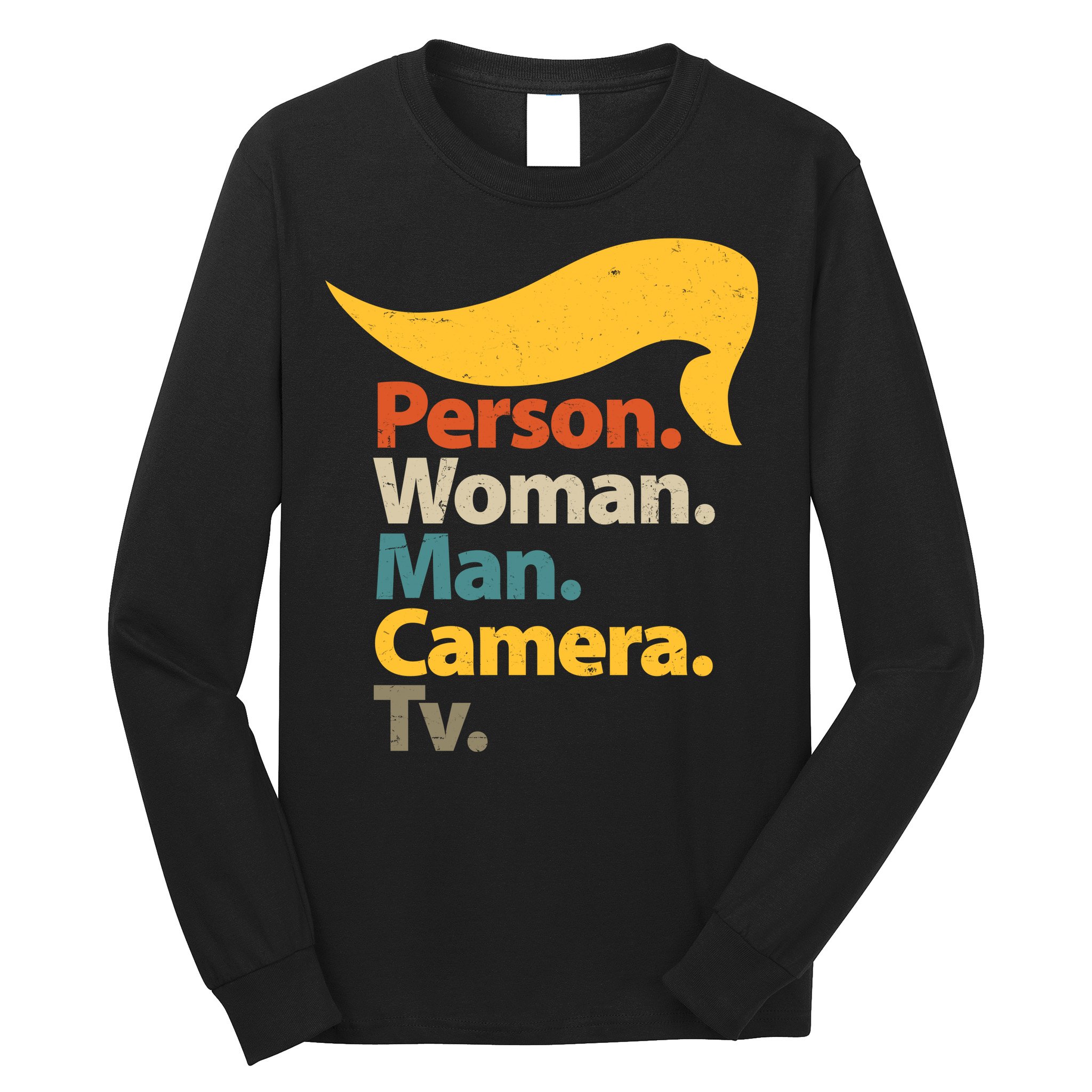 Person Woman Man Camera TV Trump Hair Long Sleeve Shirt