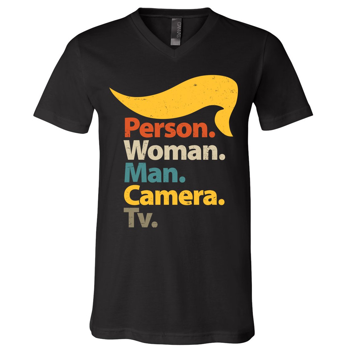Person Woman Man Camera TV Trump Hair V-Neck T-Shirt