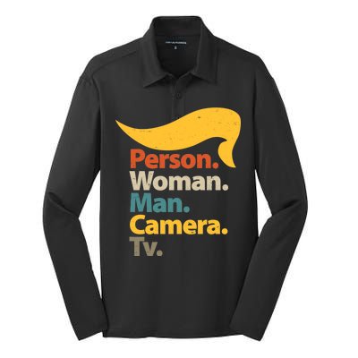 Person Woman Man Camera TV Trump Hair Silk Touch Performance Long Sleeve Polo