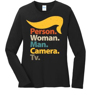 Person Woman Man Camera TV Trump Hair Ladies Long Sleeve Shirt