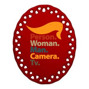 Person Woman Man Camera TV Trump Hair Ceramic Oval Ornament