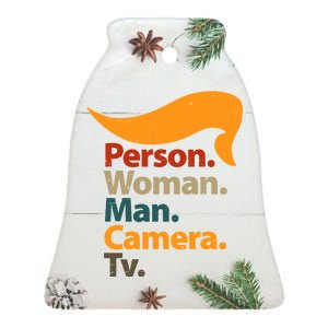 Person Woman Man Camera TV Trump Hair Ceramic Bell Ornament