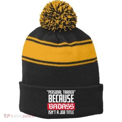 Personal Trainer Job Title Stripe Pom Pom Beanie