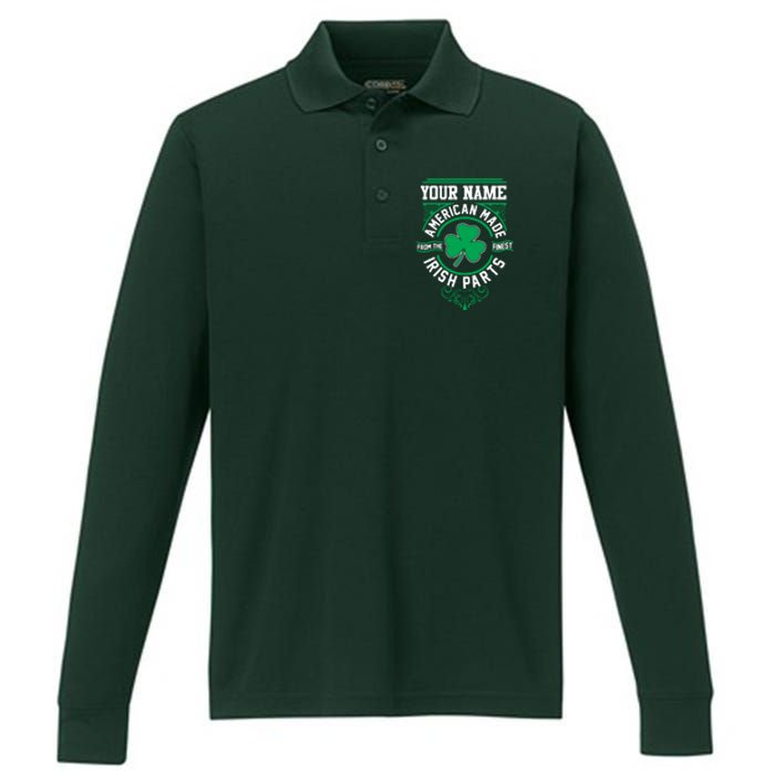 Personalize American Made Irish Parts St Patrick's Day Performance Long Sleeve Polo