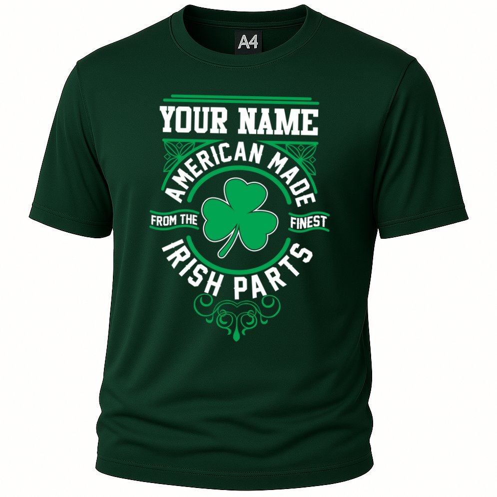 Personalize American Made Irish Parts St Patrick's Day Cooling Performance Crew T-Shirt