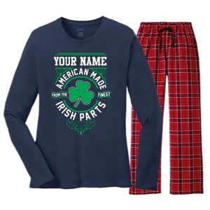 Personalize American Made Irish Parts St Patrick's Day Women's Long Sleeve Flannel Pajama Set 