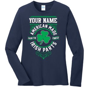 Personalize American Made Irish Parts St Patrick's Day Ladies Long Sleeve Shirt