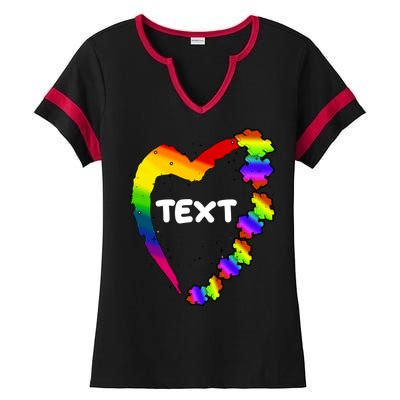 Personalize Autism Heart Custom Text Ladies Halftime Notch Neck Tee