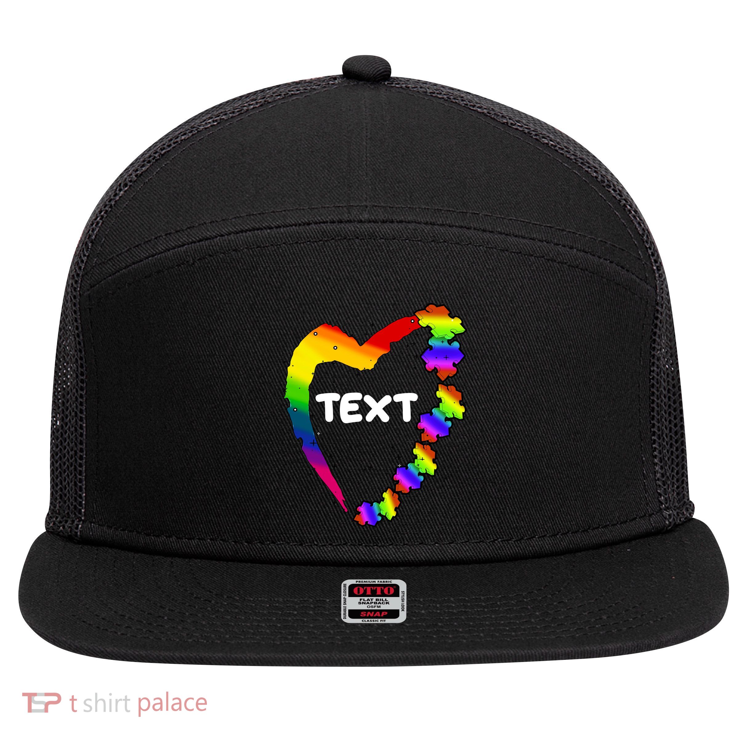 Personalize Autism Heart Custom Text 7 Panel Mesh Trucker Snapback Hat