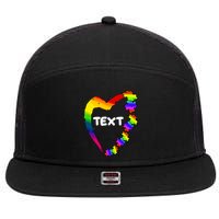 Personalize Autism Heart Custom Text 7 Panel Mesh Trucker Snapback Hat