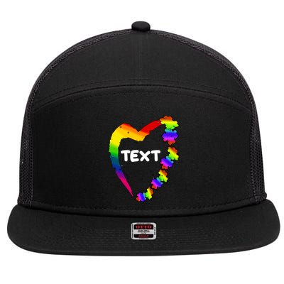 Personalize Autism Heart Custom Text 7 Panel Mesh Trucker Snapback Hat