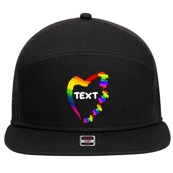 Personalize Autism Heart Custom Text 7 Panel Mesh Trucker Snapback Hat