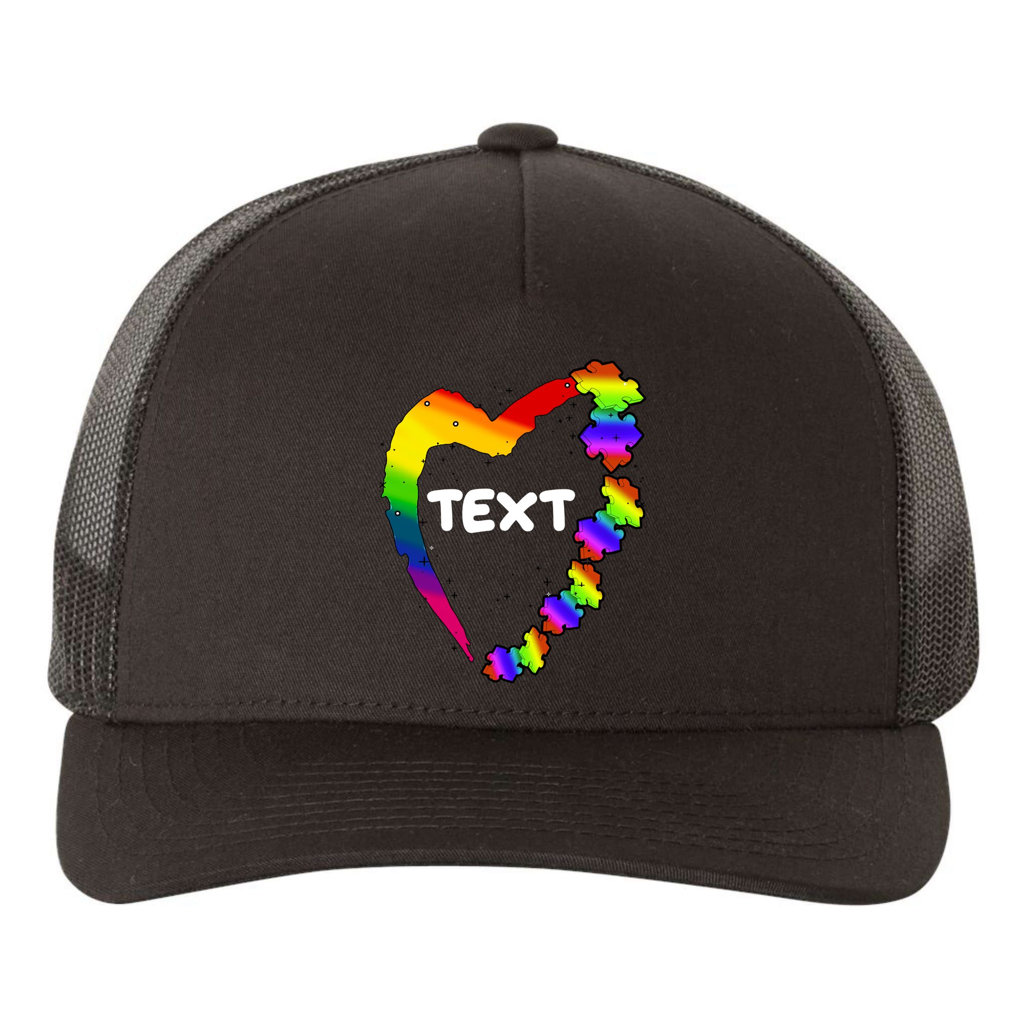 Personalize Autism Heart Custom Text Yupoong Adult 5-Panel Trucker Hat