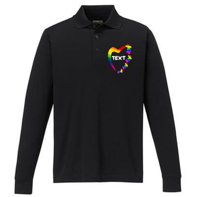 Personalize Autism Heart Custom Text Performance Long Sleeve Polo