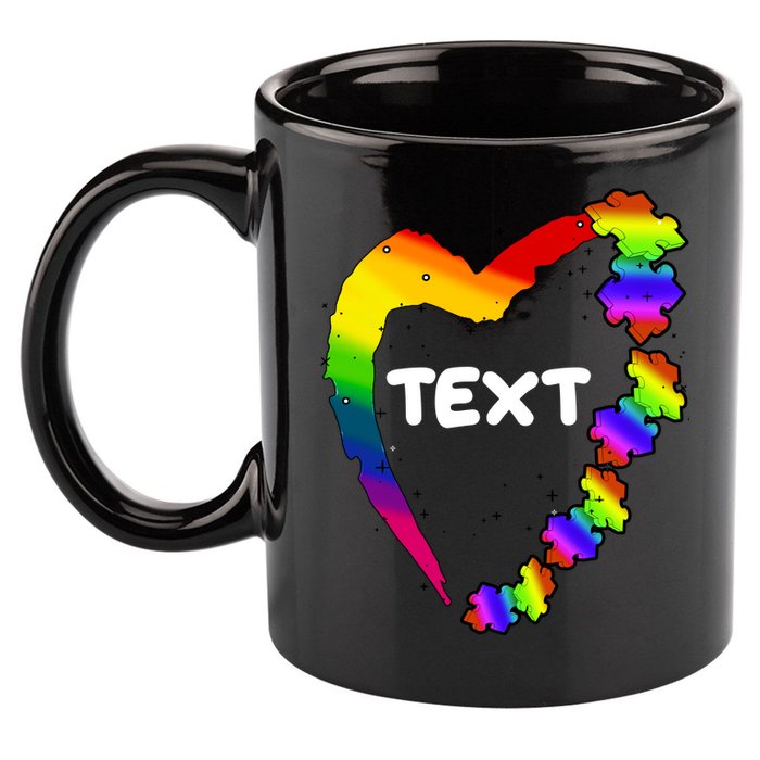 Personalize Autism Heart Custom Text 11oz C Handle Ceramic Mug