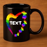 Personalize Autism Heart Custom Text 11oz C Handle Ceramic Mug