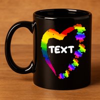 Personalize Autism Heart Custom Text 11oz C Handle Ceramic Mug