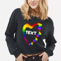 Personalize Autism Heart Custom Text Cropped Pullover Crew