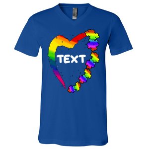 Personalize Autism Heart Custom Text V-Neck T-Shirt