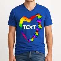 Personalize Autism Heart Custom Text V-Neck T-Shirt