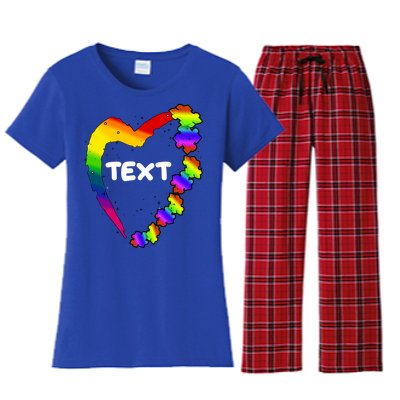 Personalize Autism Heart Custom Text Women's Flannel Pajama Set