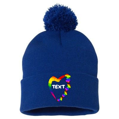 Personalize Autism Heart Custom Text Pom Pom 12in Knit Beanie