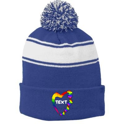 Personalize Autism Heart Custom Text Stripe Pom Pom Beanie