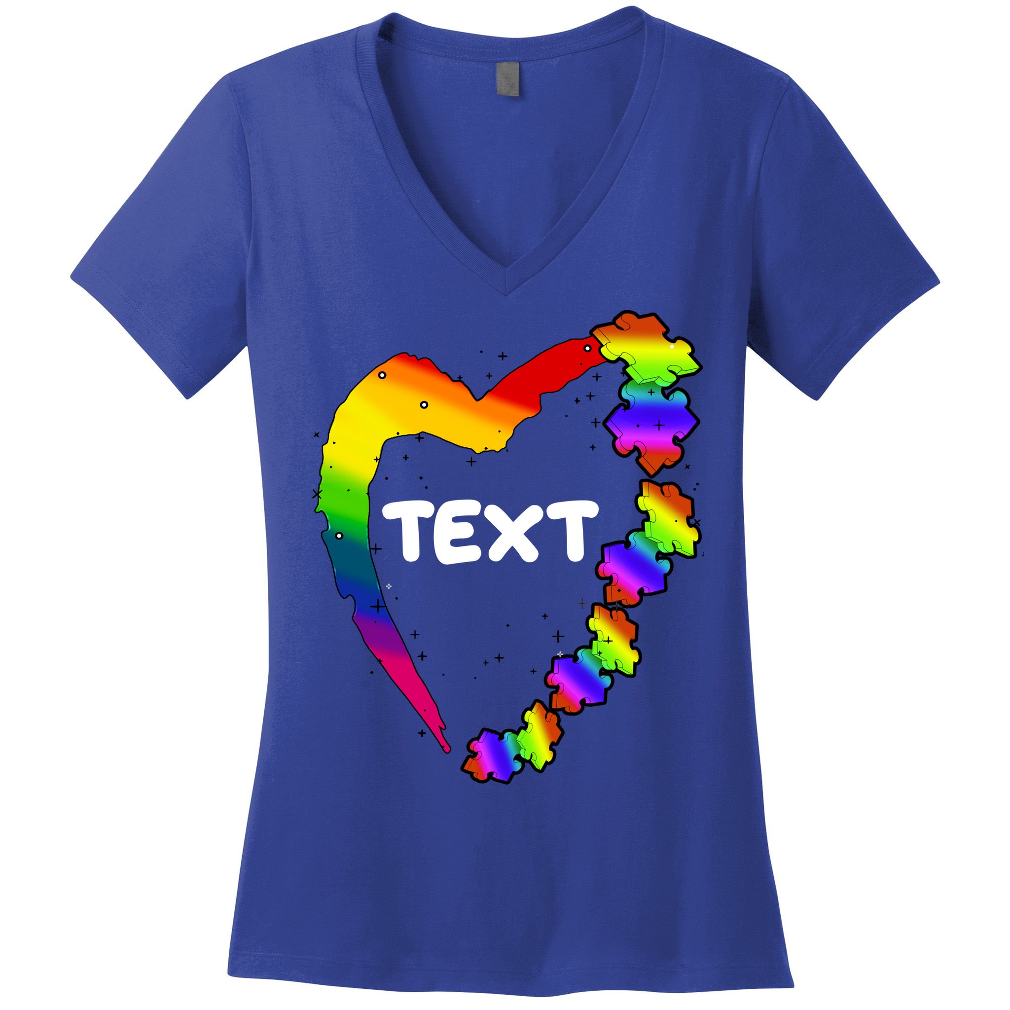Personalize Autism Heart Custom Text Women's V-Neck T-Shirt