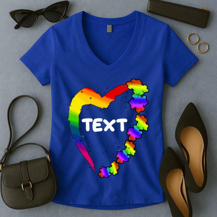 Personalize Autism Heart Custom Text Women's V-Neck T-Shirt