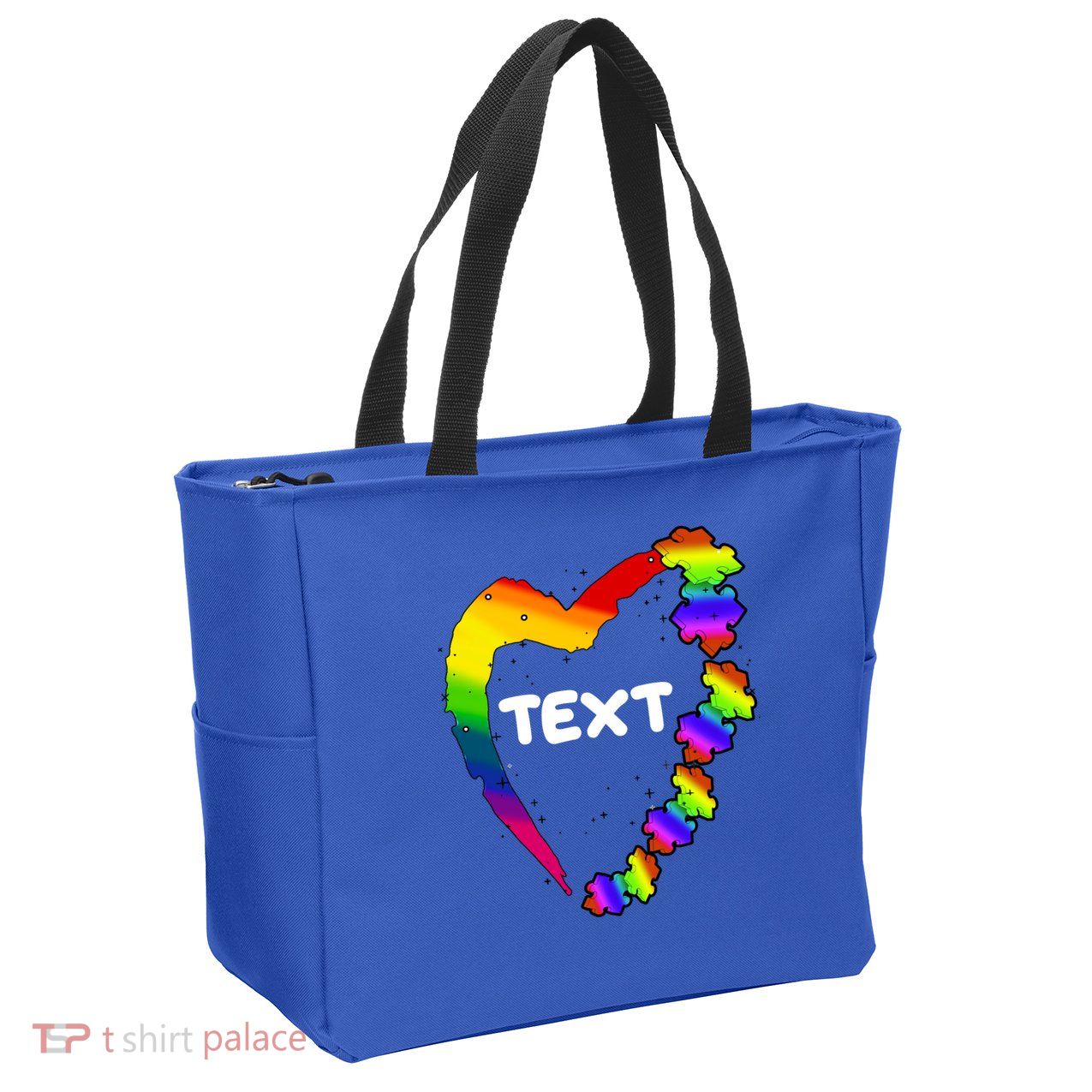 Personalize Autism Heart Custom Text Zip Tote Bag