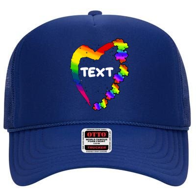 Personalize Autism Heart Custom Text High Crown Mesh Back Trucker Hat